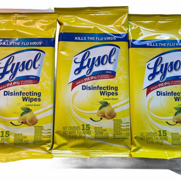 3 Lysol Disinfecting Wipes Lemon Scent 15 Each NEW - Picture 1 of 3
